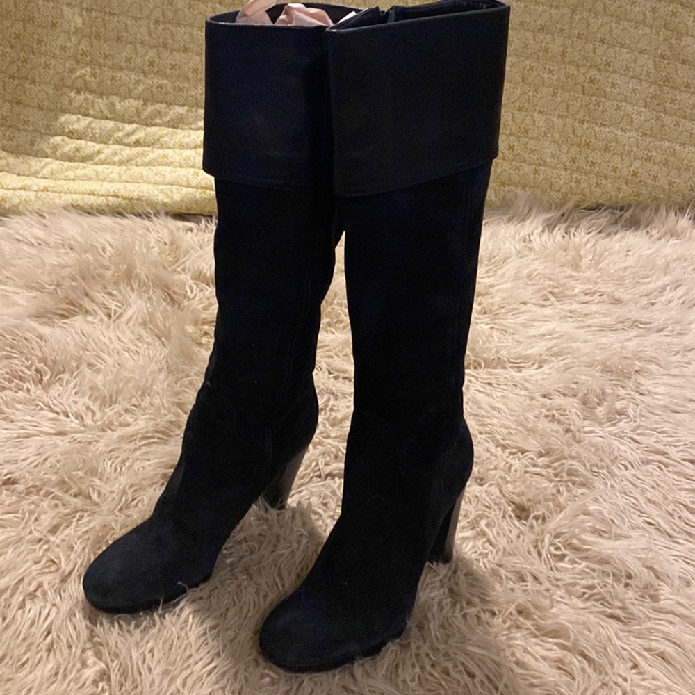 Barney’s CoOp black suede and leather knee high boots size 8